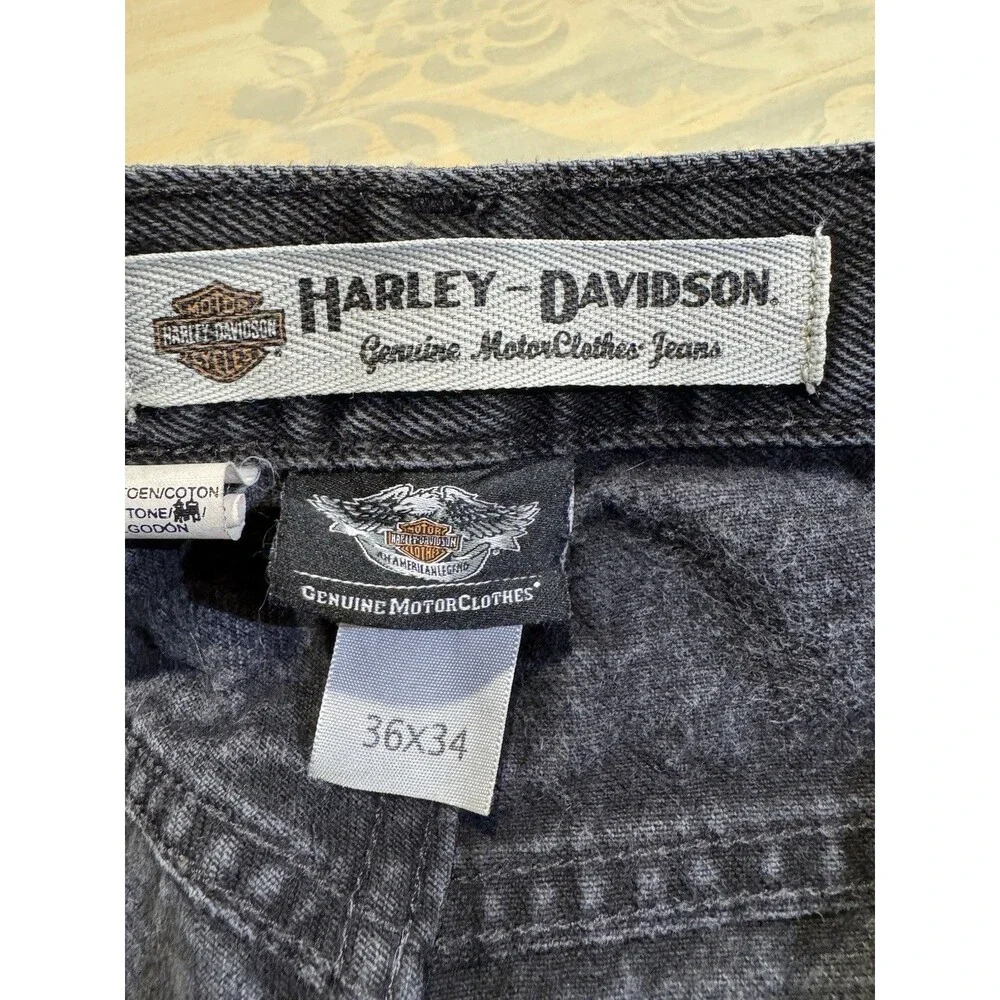 Harley Davidson Jeans Mens 36x34 Black Denim Straight Leg Biker Moto Vintage